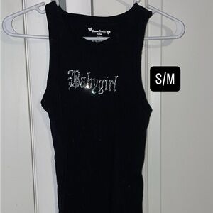 Black ribbed midi dress with Rhinestone 'Baby Girl'